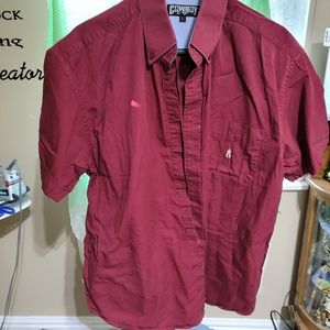 (2628) Cowboy Up, Mens, Maroon. Button up Shirt,  Size L,